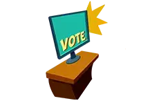 Ilustração de uma televisão sobre um móvel, na televisão se lê 'Vote'